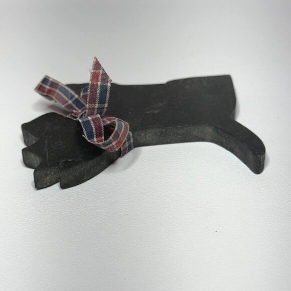 Wooden Black Scottie Dog Decor Vintage Shelf Sitter Red Tartan Ribbon - Picture 5 of 8